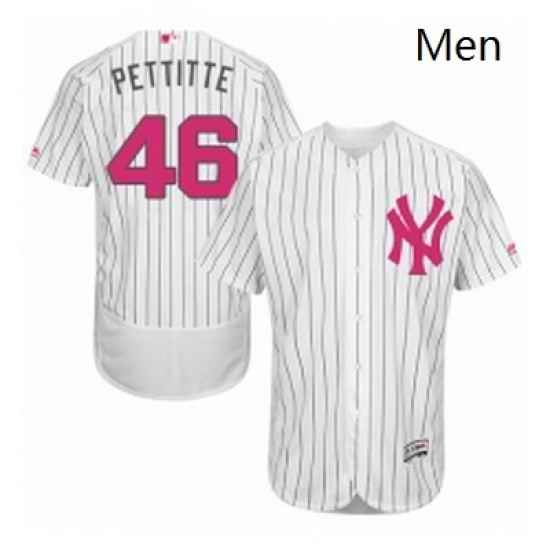 Mens Majestic New York Yankees 46 Andy Pettitte Authentic White 2016 Mothers Day Fashion Flex Base MLB Jersey